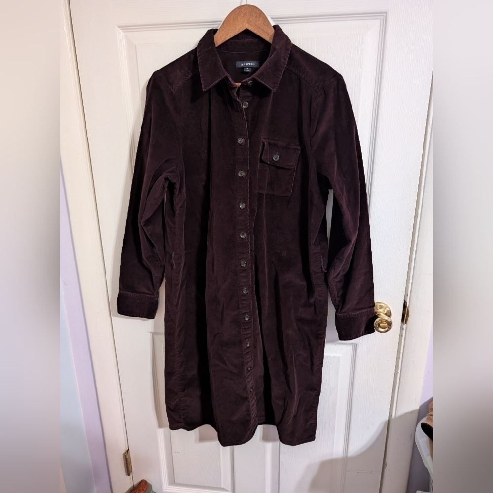Lands End Womens Dress Corduroy Purple Long Sleeve Button Down Size 14 *No Belt*